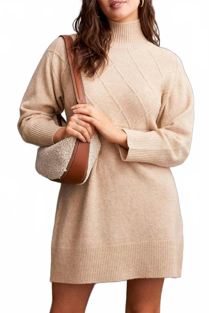 NEW TRIBAL diamond knitted sweater dress in oatmeal